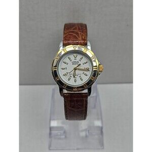Vintage Lorus Sport Watch Women Silver Gold Tone V515-6C30 Leather New Battery